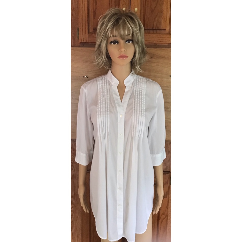 RAVEL Women's Pleated Long Cotton Tunic Top 3/4 Sleeves Size SMALL EXCELLENT